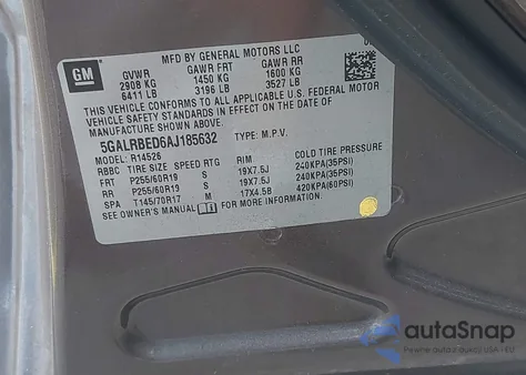 2010 Buick Enclave 1Xl from USA, damaged, VIN 5GALRBED6AJ185632